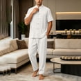 thumbnail image 6 of Men's Cotton Linen Kung Fu Uniform 2 Piece Set Loose Fit Breathable Lightweight Tai Chi Clothing for Training and Practice Short Sleeved Shirt Tops and Pants Size 5XL White, 6 of 9