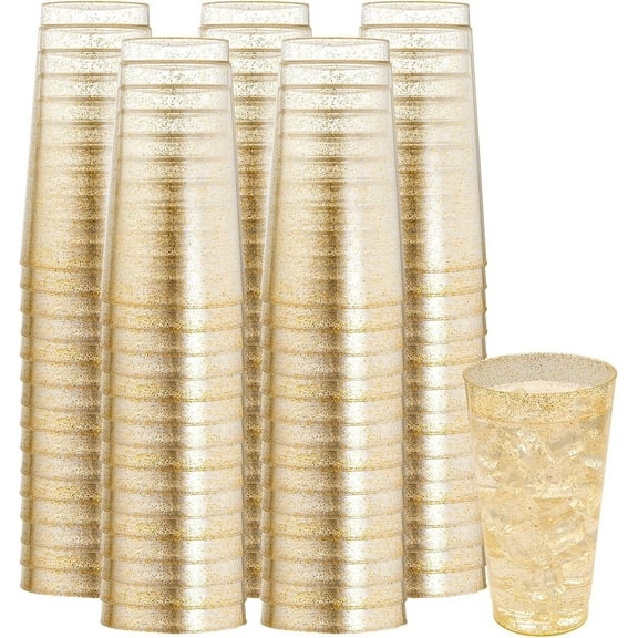 110 Pack Gold Glitter Plastic Cups 16 oz , Elegant Party Tumblers for Wedding, Halloween, Thanksgiving & Christmas