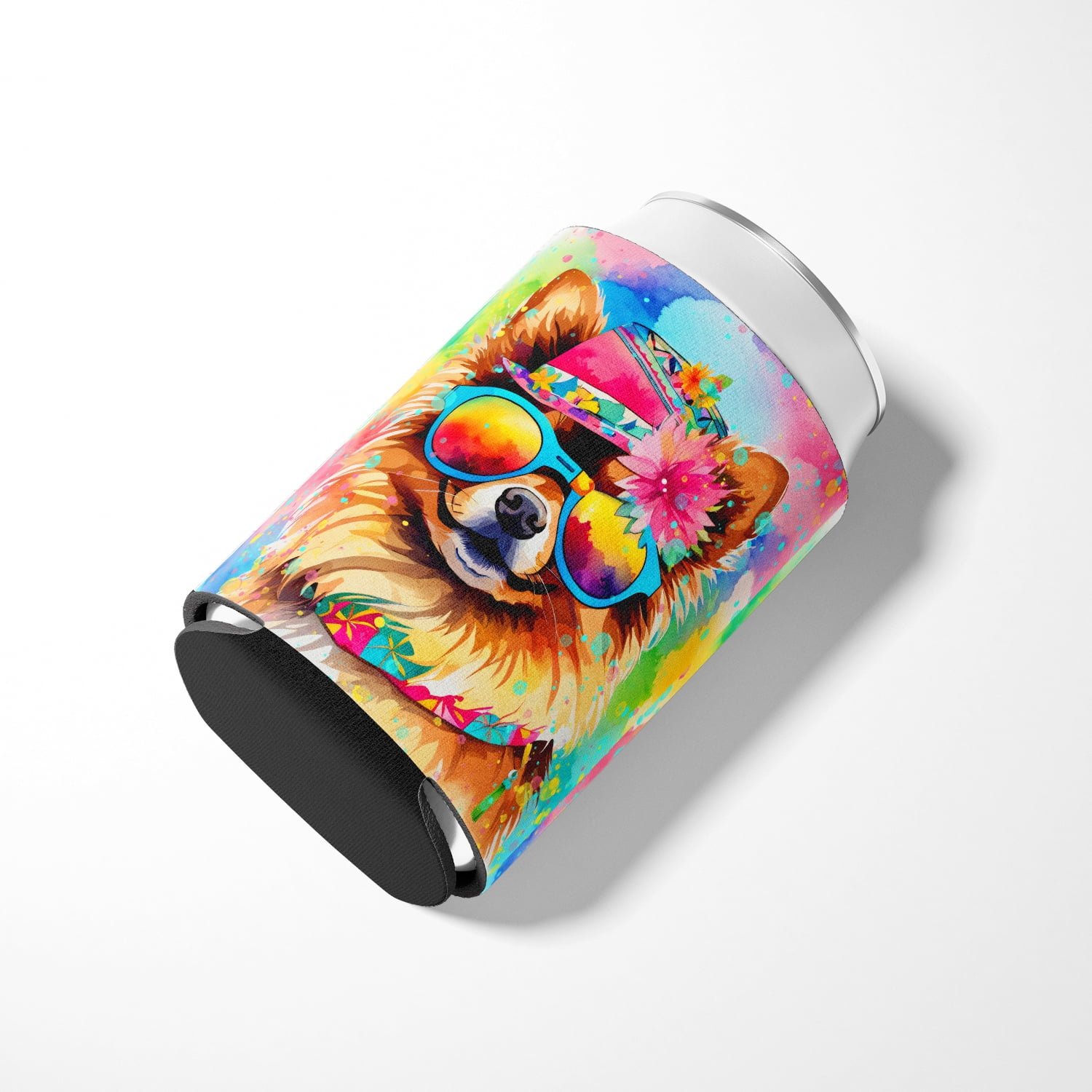 Pomeranian Hippie Dawg Can or Bottle Hugger 3 in x 5 in