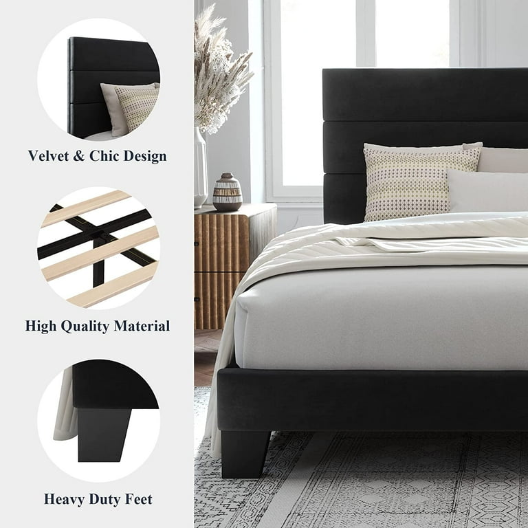 Allewie King Size Platform Bed Frame with Velvet Headboard Allewie King Size Platform Bed Frame with Velvet Headboard