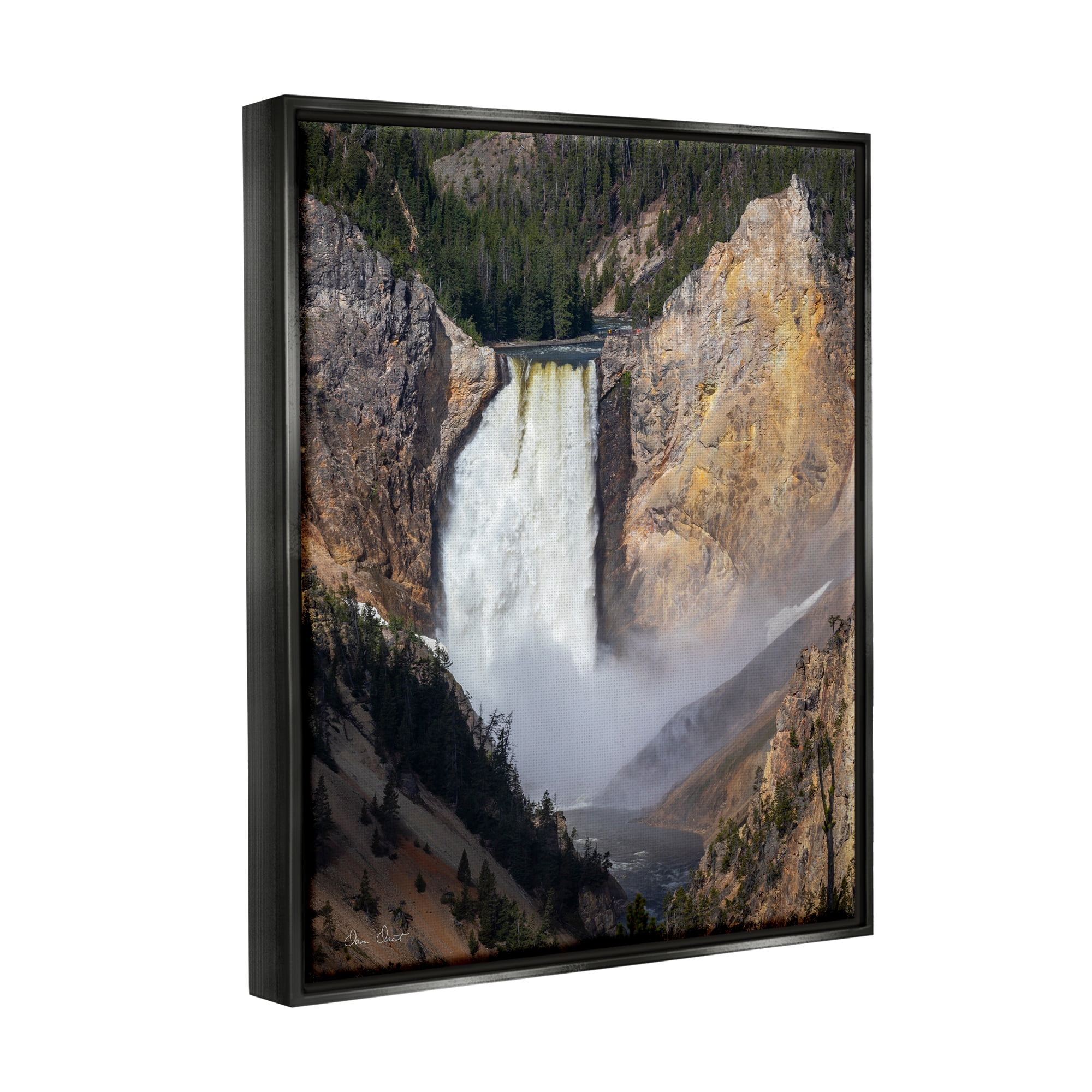 Stupell Industries Waterfall in Rocky Cliffs Nature Photography Black Floater Framed Art Print Wall Art, 17 x 21