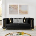 thumbnail image 3 of 89" Black Velvet 3-Seater Sofa Couch with Gold Stainless Steel Trim, Tufted Victorian Mid Century Modern Living Room Seating, 3 of 9