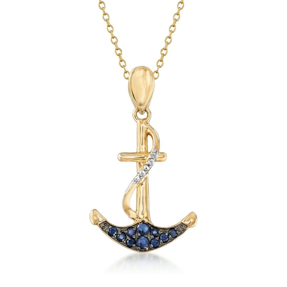 Ross-Simons 0.50 ct. t.w. Sapphire Anchor Pendant Necklace With White Topaz Accents in 18kt Gold Over Sterling, Women's, Adult