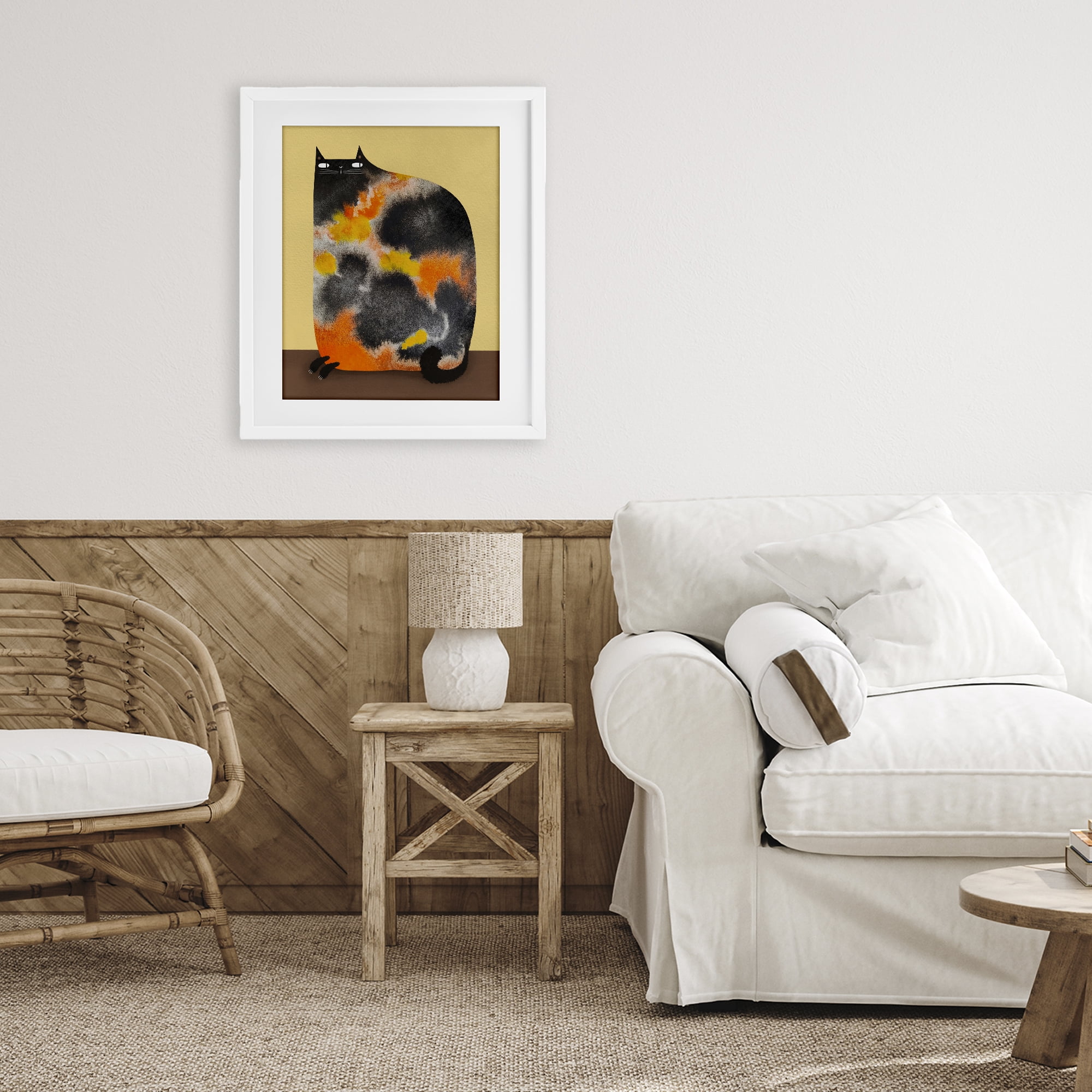 Stupell Industries Diluted Calico Cat White Framed Print Under Glass, design by Gabriela Avila