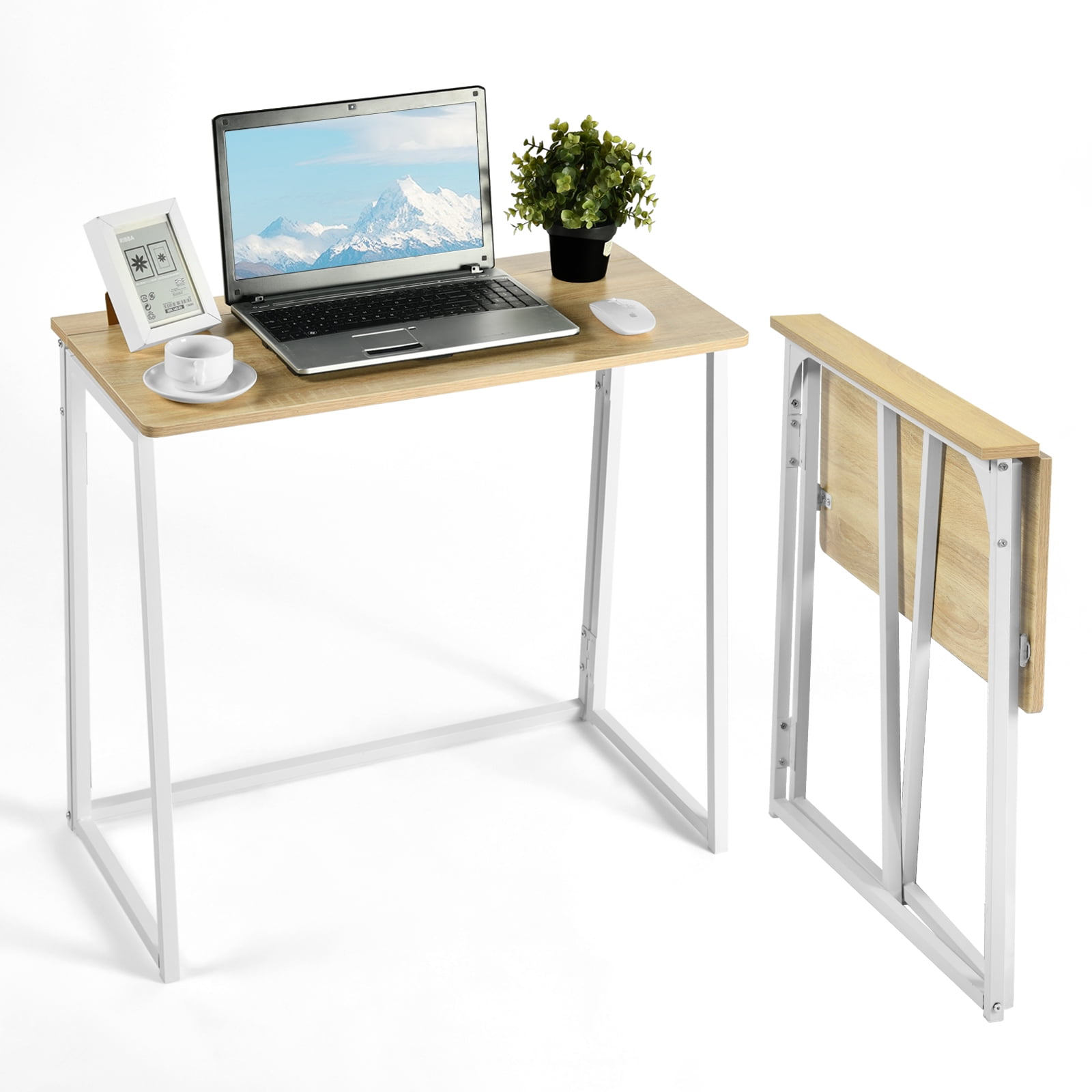Homy Casa Folding Writing Desk, 31in Portable Computer Desk for Small Space Home Office or Study, Oak
