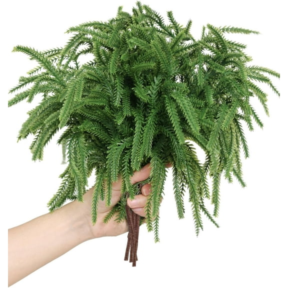 4 Pcs Real Touch Christmas Norfolk Pine Branches -18" Artificial Pine Branches Green Plants Branches for Holiday Floral Arrangements, Wreaths, Craft DIY and Home Xmas Decorations (4PCS(24 sprigs))