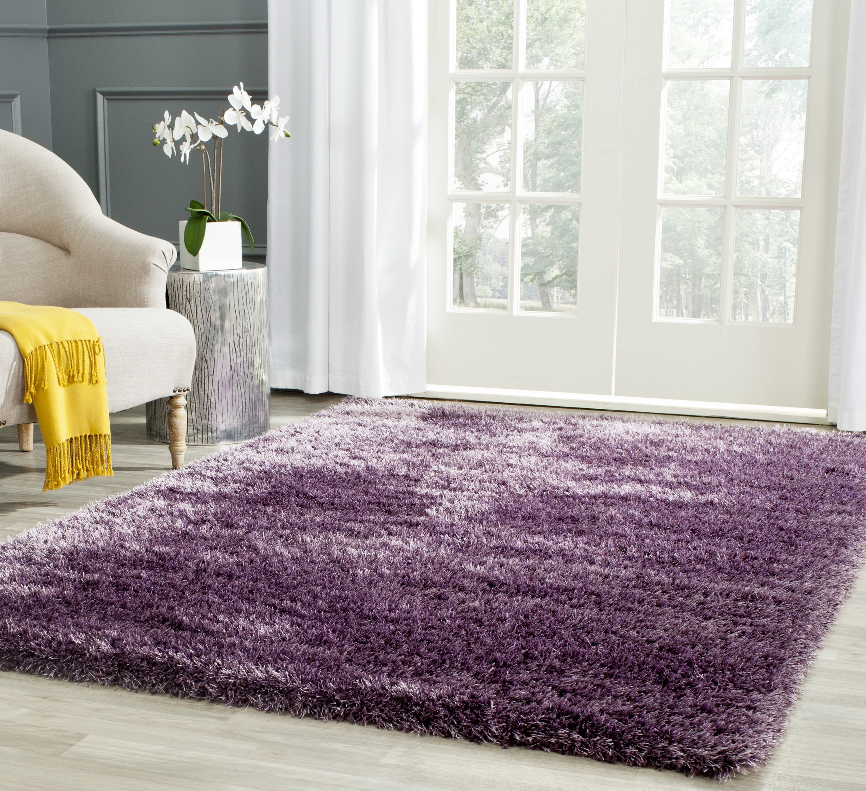 SAFAVIEH Charlotte Solid Plush Shag Area Rug, Lavender, 6' x 9