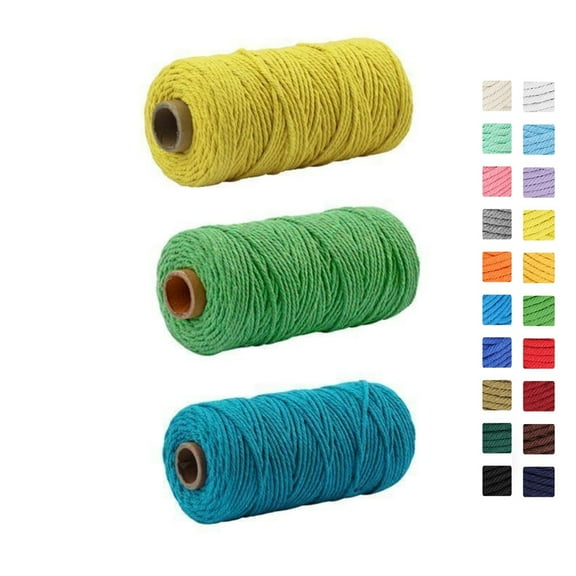 3 Rolls Colored Macrame Cord, 2mm x 109yards Natural Cotton Twisted Rope DIY Crafts Supplies Macrame String Cotton Craft Cord for DIY Knitting,Wall Hanging, DIY Wedding Decor, Crafts