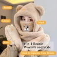 thumbnail image 2 of COCICA Winter Sherpa Hooded Scarf - Bear Ears 3-in-1 Hat Scarf with Mask, Cute Fuzzy Beanie for Women (Beige), 2 of 6
