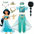 thumbnail image 2 of Jasmine Dress of Girl Birthday Party Carnival Fantasy Cosplay Disney Aladdin agic Lamp Moana Elena Princess Costume Clothing Set5-6T (130) Gao Jinjia LED, 2 of 2