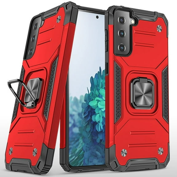 for Samsung Galaxy S21 FE /Fan Edition Armor Hybrid with Ring Holder Kickstand Shockproof Heavy-Duty Durable Rugged Dual Layer Cover ,Xpm Phone Case [Red]