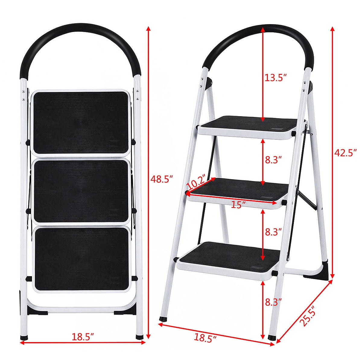 Oshion 3 Step Ladder Platform Folding Stool 330lbs Capacity Non Slip Safety Tread Space Saving Industrial Home Use