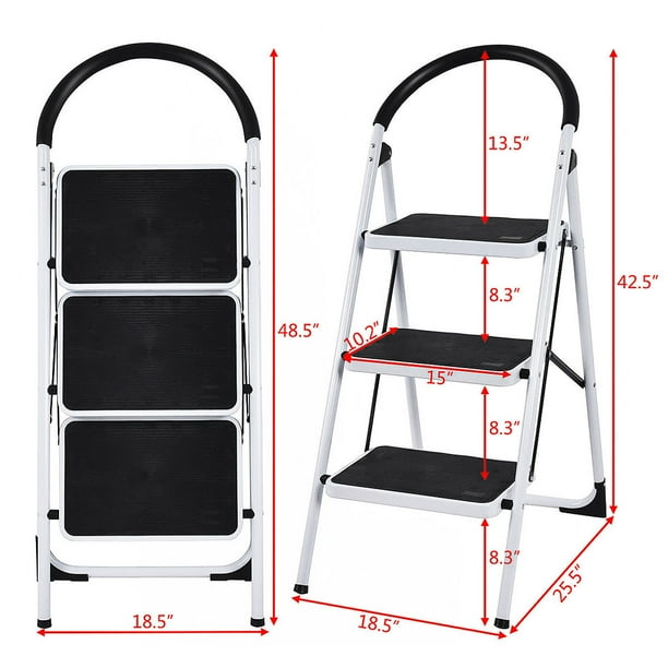 Escabeau 3 Marches de Aluminium, Échelle pliable Antidérapante Multi-Usage  pour Ménage et travail, Charge jusqu'à 150 KG