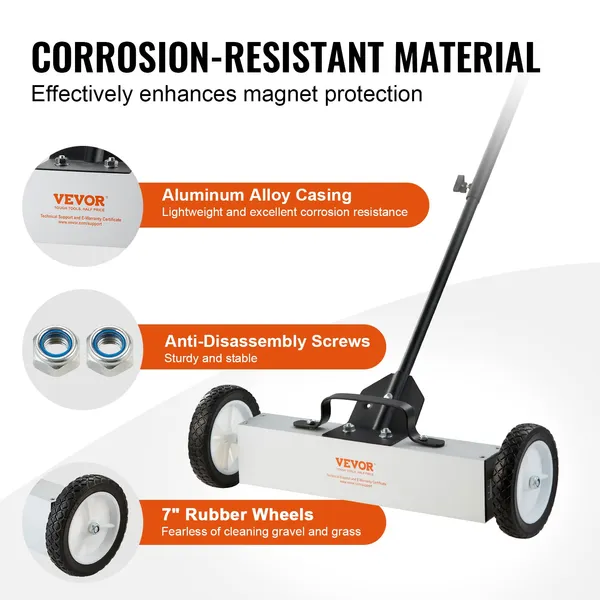 45Lbs Rolling Magnetic Sweeper with Wheels 18 Inch Large Magnet Pickup Lawn Sweeper Push Type Magnetic Pick Up Sweeper Telescoping Handle Easy Cleanup Workshop Garage Yard
