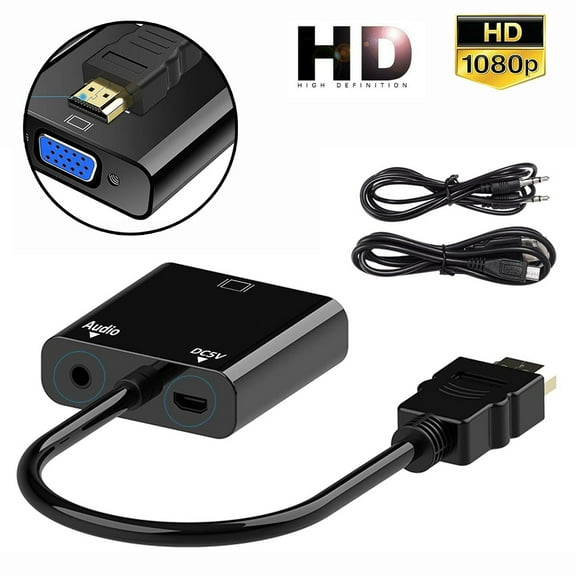HDMI to VGA,Gold-Plated HDMI to VGA Adapter (Male to Female) With 3.5mm Audio Compatible for Computer, Desktop, Laptop, PC, Monitor, Projector, HDTV, Raspberry Pi, Roku, Xbox, PS4, Mac Mini