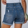 thumbnail image 4 of Jean Shorts for Women High Waisted Button Ripped Stretchy Rolled-up Denim Shorts with Pockets Dark Blue XXL, 4 of 7