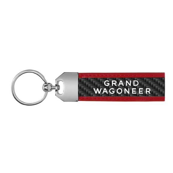 iPick Image for Jeep Grand Wagoneer Real Carbon Fiber Strap Key Chain with Red Edge, Official Licensed