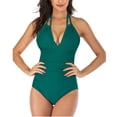 thumbnail image 4 of Sngxgn Swimsuit for Women Bathing Suit Cut Out Cross Back Tie Deep V Neck Ruched High Cut(Green,M), 4 of 6
