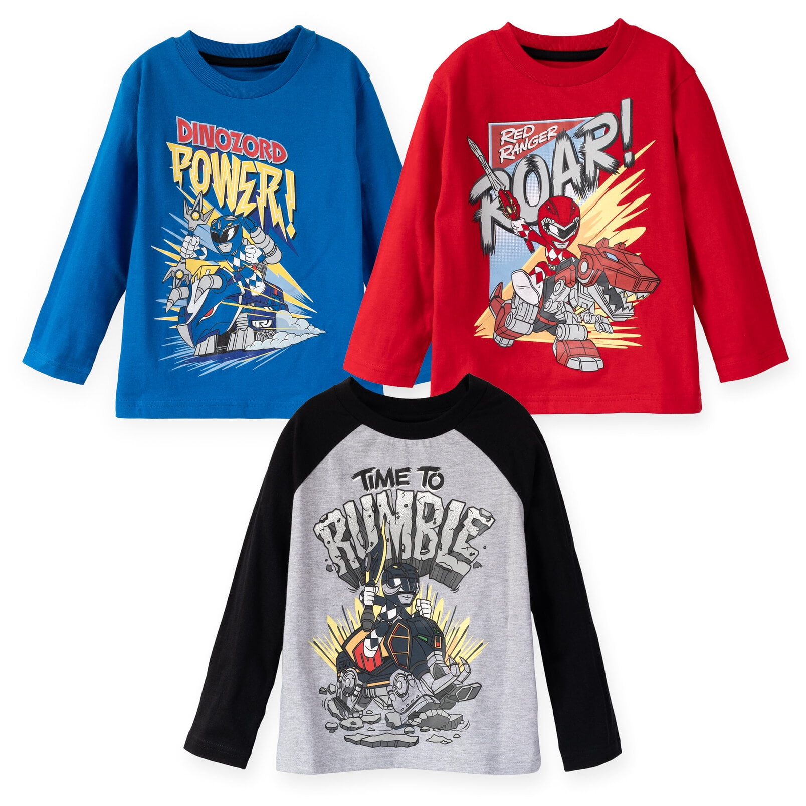 Power Rangers Red Ranger Zach Blue Ranger Little Boys 3 Pack T-Shirts Red/Blue/Gray 6