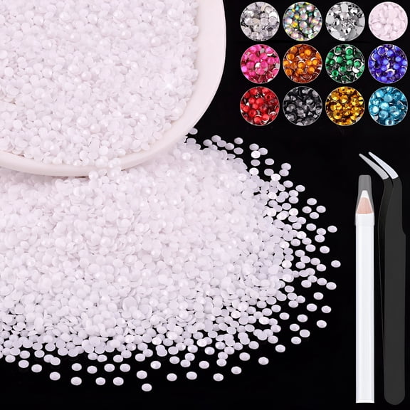 TUWAFE 5000Pcs 3Mm Resin Rhinestones in Bulk (White),Bedazzling Flatback Crystals for Crafts Diy Nail Decoration,Gems Charms for Tumbler Shoes Clothing Fabric with Pickup Pen And Tweezers