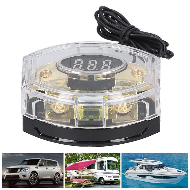 Car Fuse Holder Box, Digital Voltage Display Plastic+Metal 4/6/8GA Fuse Case Car Fuse Block, 1 in 1 Out Strong Durable for Car with 100A Fuse Stereo Audio Yacht