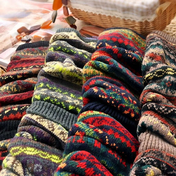 TELOLY Adult Women Long Leg Warmers Winter Boot Knee High Knit Crochet Socks