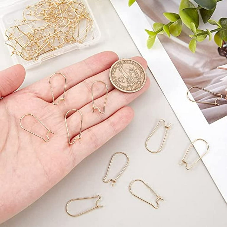 50Pcs/Box Kidney Earring Hooks 18K Gold Plated Kidney Ear Wires Earring  Hooks 10.5x25mm Dangle Wire for Jewelry Making 