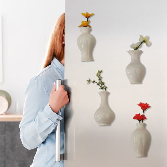Opvise 3D Mini Ceramic Vase Magnets for Refrigerator - Decorative Multifunctional Home & Office Decor, Lightweight Gift with Strong Magnetic Hold
