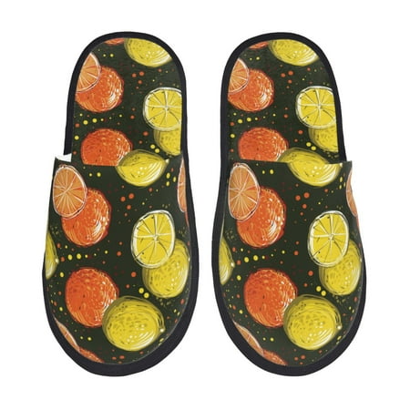 Balery Orange Lemon Slient Indoor Furry Fleece Comfort House Shoes Soft Non-Slip Home Shoes Cotton slippers House Slippers-- Medium