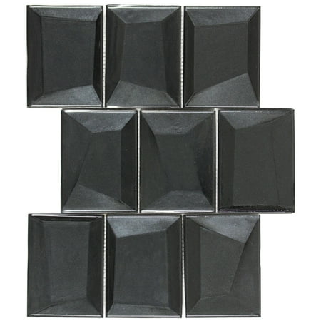 Faceted Rectangle Shape - MTO0409 Modern Faceted Beveled Rectangle Black Metallic Glass Mosaic Tile