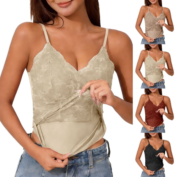 Endives Womens Camisole Top V Neck Tank Top With Built in Bra High Strechy Sleeveless Slim Fit Tops Camisole Base Layer Tank Tops Red