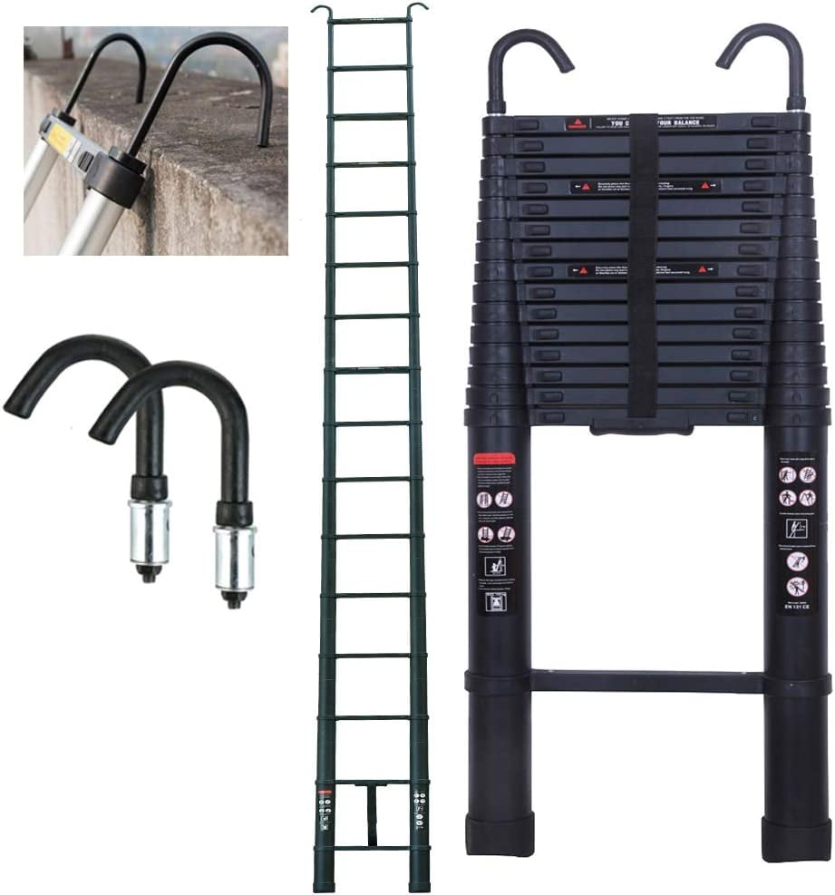 Bowoshen Telescoping Ladder 20.3ft Extension + Removable Safety Hook