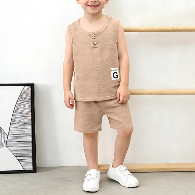 Conjuntos de camiseta de tirantes con cuello redondo para hombre y niño, conjuntos de verano de manga corta con cintura elástica, pantalones cortos y camisetas de tirantes para niños y niñas, conjunto