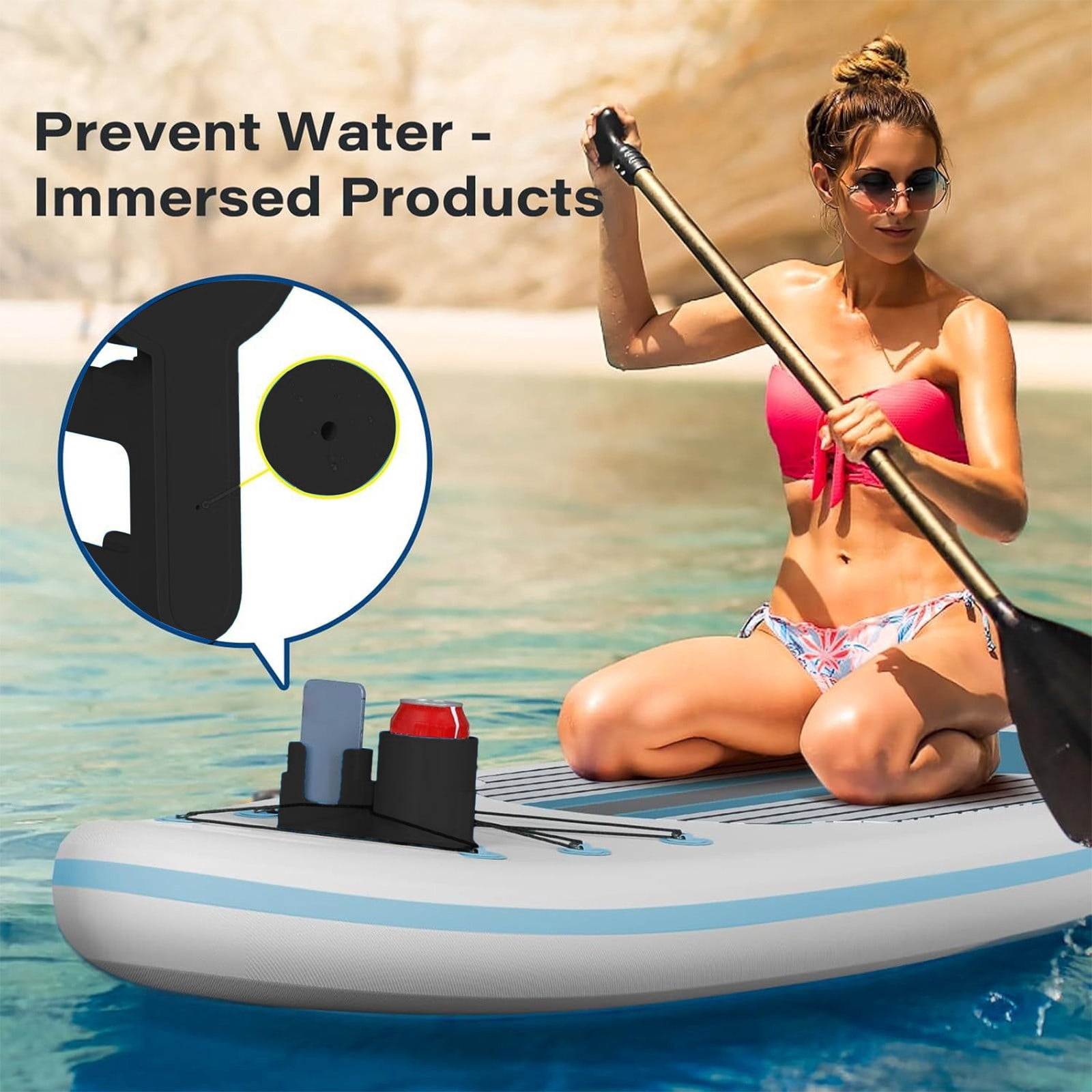 HengDidi 2-in-1 Kayak Cup Holder with Phone Mount - Suction Base Paddle Board Accessory for Drink Stabilization Canoe Surfboard Beverage Gadget (17.5x8.3x8.3cm)