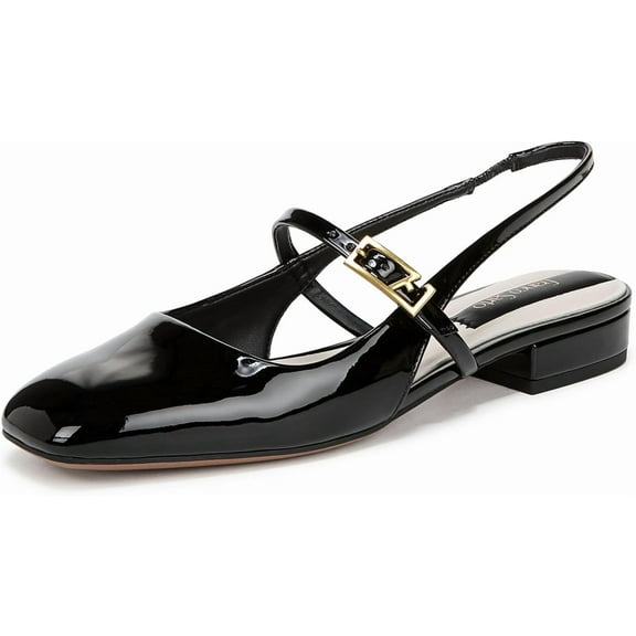 Franco Sarto Women's Destin Slingback Flat Black Patent 9.5W