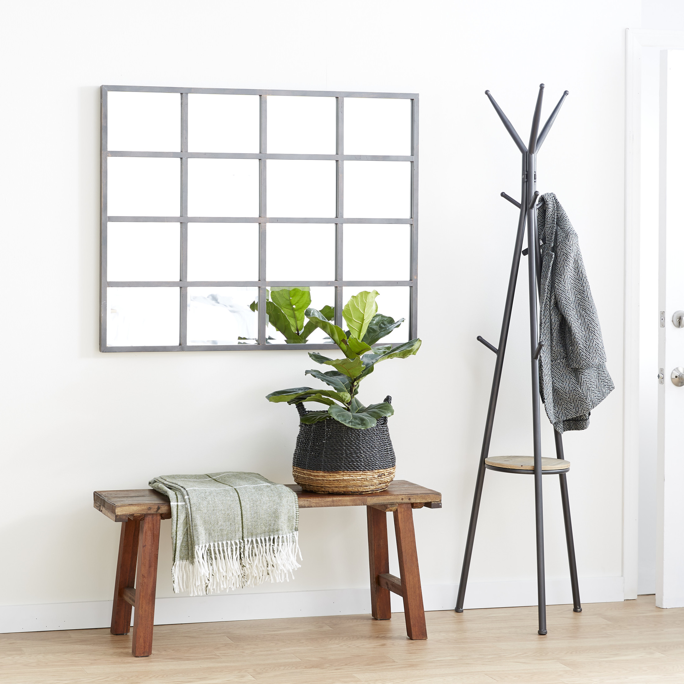DecMode 35" x 45" Black Window Pane Inspired Wall Mirror