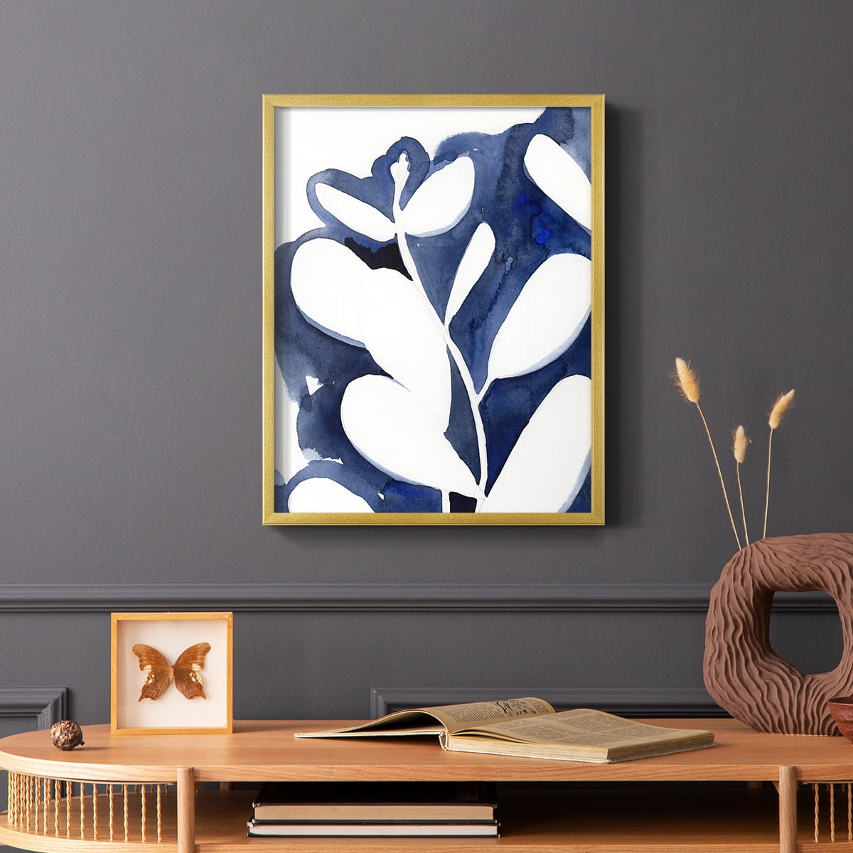 Blue Eucalyptus II Framed Print in Gold Solid Wood Framed Print No Nail Hanging