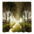 thumbnail image 3 of Ambesonne Forest Shower Curtain, Water Channel Foggy City, 69"Wx84"L, White Green Brown, 3 of 5