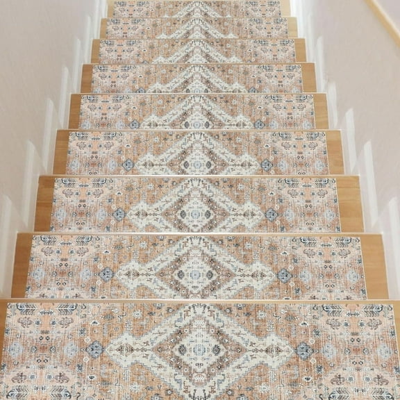 Aonewoe Non Slip Stair Treads for Wooden Steps Indoor, 15 Pack 8"x30" Carpet Stair Treads with Rubber Backing, Stair Runner for Kids Elders and Dogs, Boho Stair Rugs for Home Decor