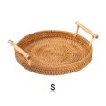 thumbnail image 1 of Round Rattan Bread Basket Woven Serving Tray With Handles For Cracker Dinner Parties Coffee Breakfast (S/M), 1 of 6