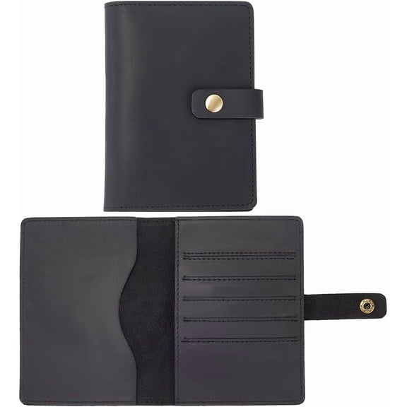 115x148x22mm Black Leather Passport Holder Genuine Leather Cards Case Crazy Horse Handmade Passport Cover Wallet with Snap Closure