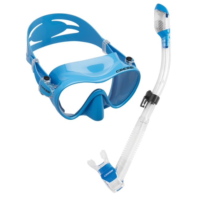 Combo Adulto Máscara & Tubo CRESSI F1 Frameless & Supernova Dry Azul