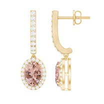 Rosec Jewels Classic Drop Earrings with Morganite and Diamond for Women - AAA Quality, 18K Yellow Gold