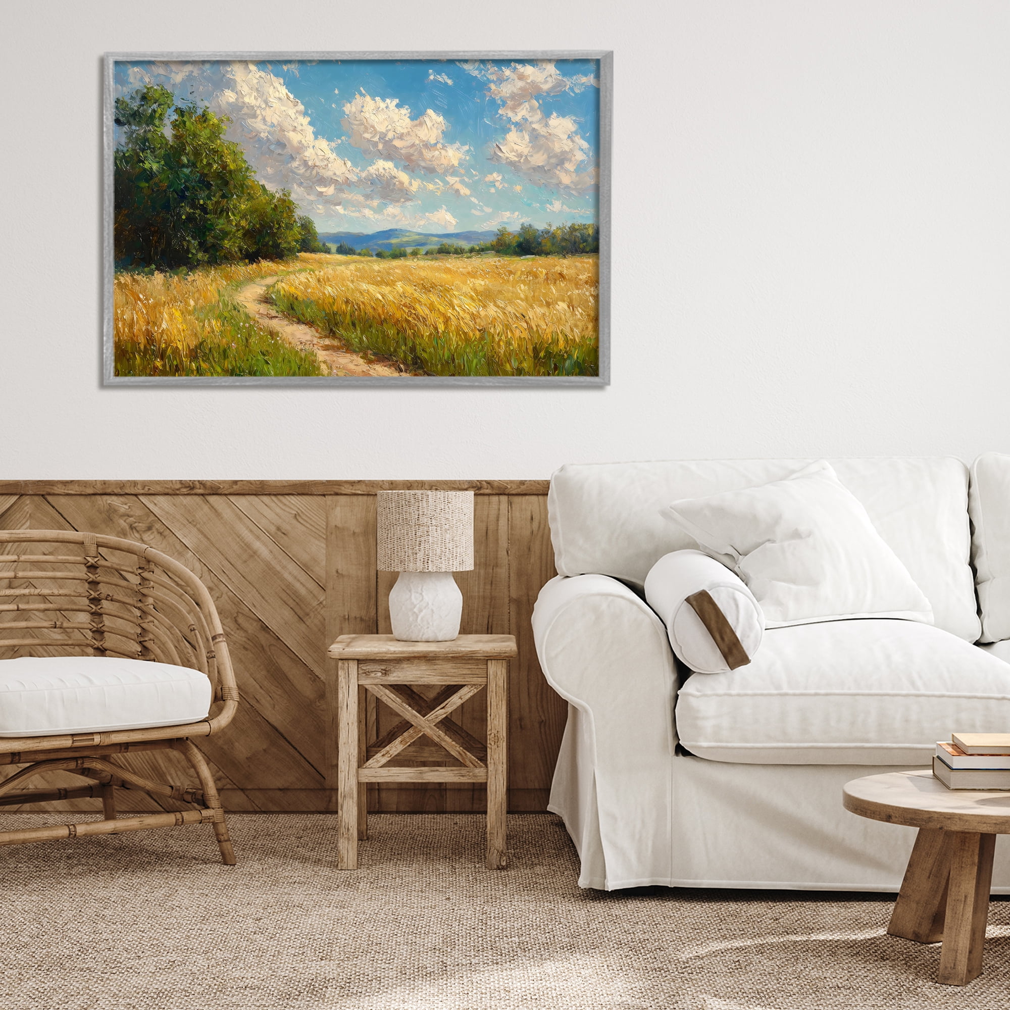 Stupell Industries Winding Path Through Wheat Field Gray Framed Giclee Art, design by Creative Studio