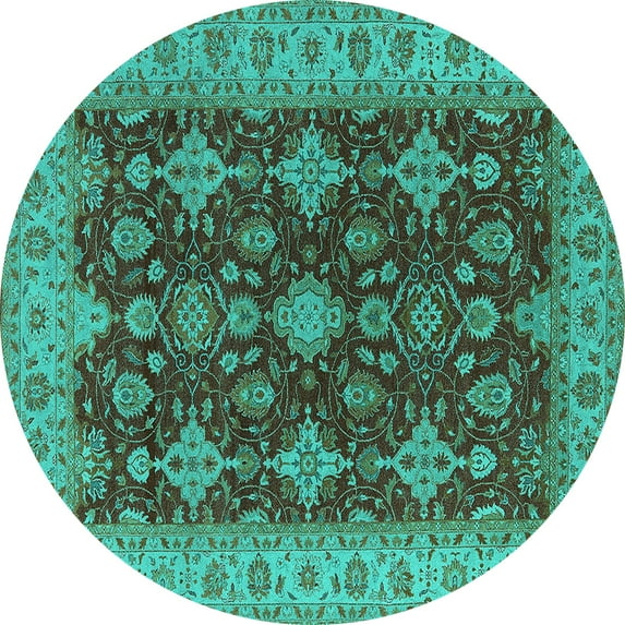 Ahgly Company Indoor Round Oriental Turquoise Blue Industrial Area Rugs, 4' Round