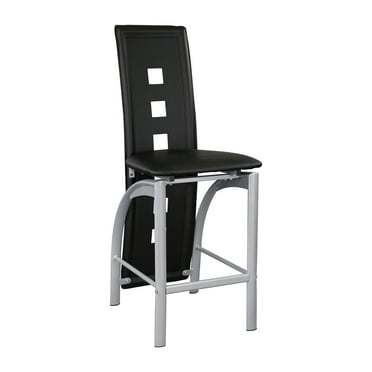 Set of 2pc Ultra Modern Style Counter Height Chairs Metal Base and Leather Upholstered Back