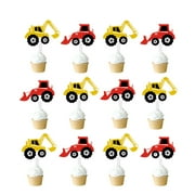 NUOLUX 24pcs Construction Truck Excavator Theme Cake Toppers Paper Cupcake Fruit Picks Decor Toothpick Party Supplies