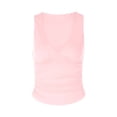 thumbnail image 5 of IDOCLOTHES Deep V Neck Ruched Cropped Tank Tops for Women Summer Casual Slim Fit Sleeveless Going Out Crop Camisole Shirts Pink S, 5 of 6