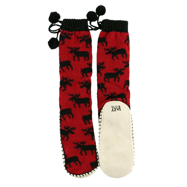 LazyOne Knitted Slipper Socks for Women Cute Women s Clothing Classic Moose S M