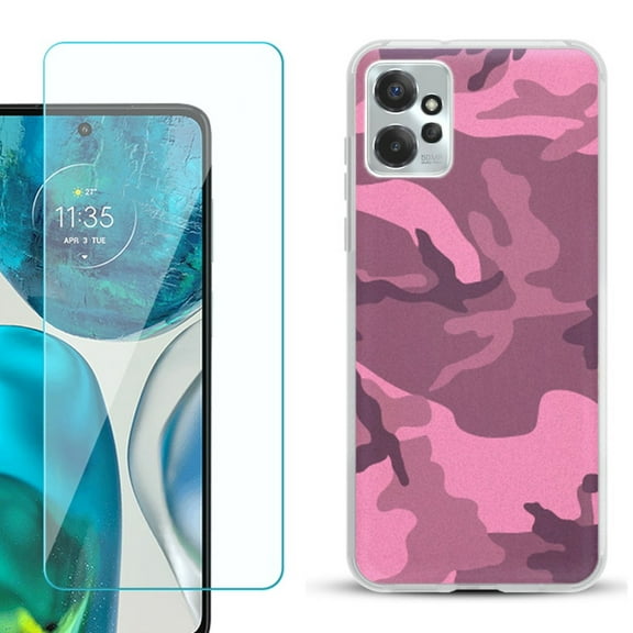 OneToughShield ® for Motorola Moto G Power 5G 2023 Shockproof Fashion Phone Case, with Tempered Glass Screen Protector - Camo Pink